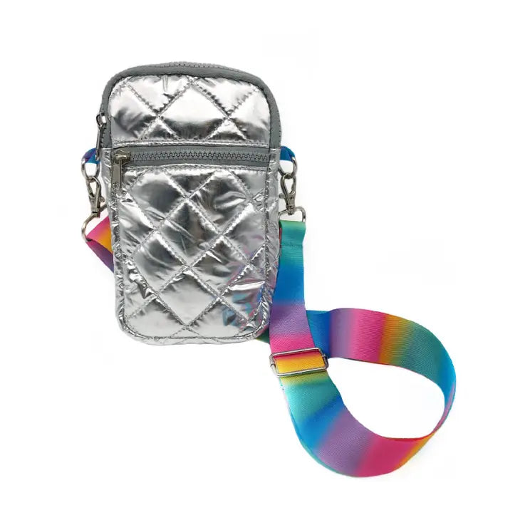 Silver Pastel Puffer Messenger Cross Body Bag