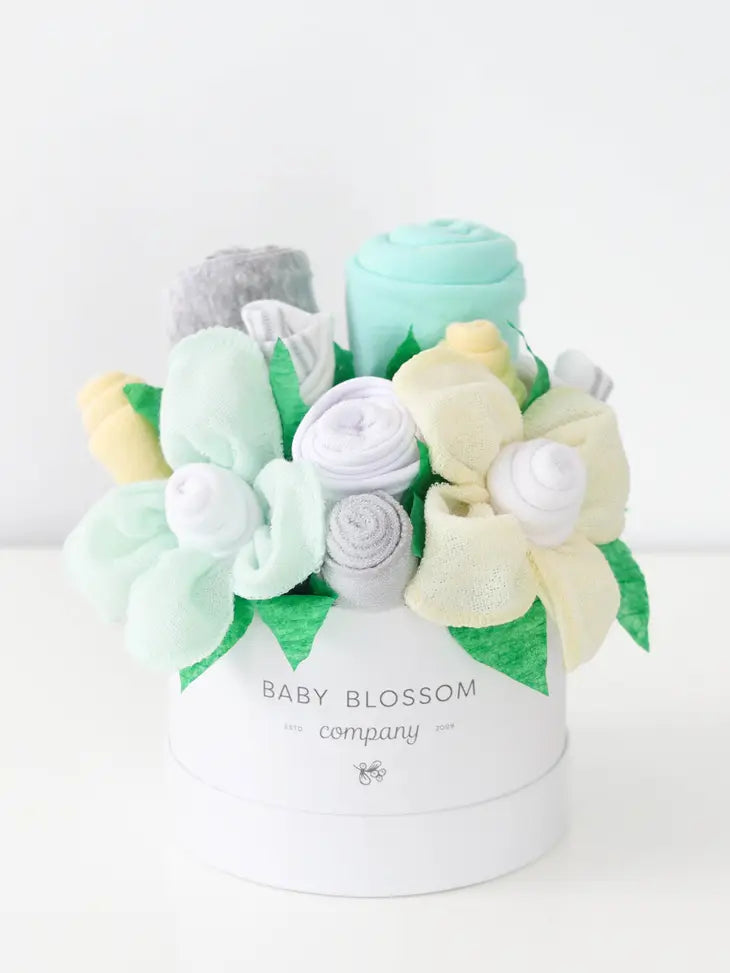 Petite Neutral New Baby Gift Basket Flower Bouquet