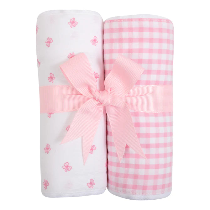 Pink Bow Set Of Two Fabric Burps